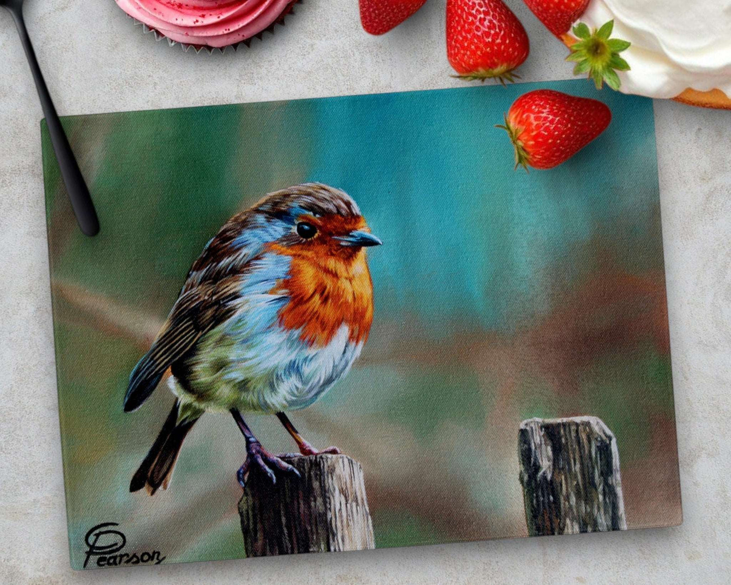 Joy the Robin Glass Chopping Board