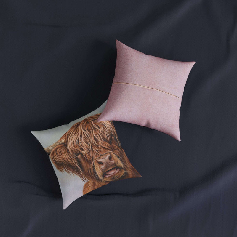 Fergus The Highland Cow Cushion Pink