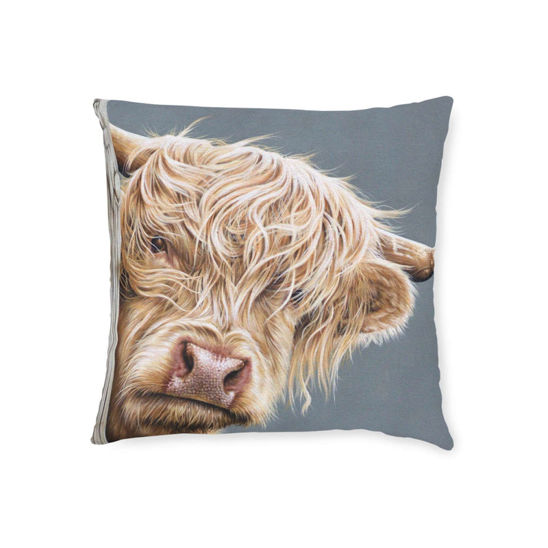 Highland Cow Square Pillow - Pink Back