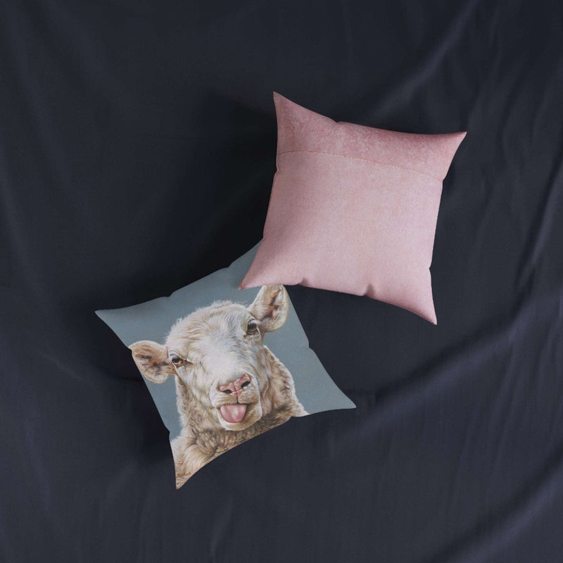 Sheep Square Pillow - Pink Back
