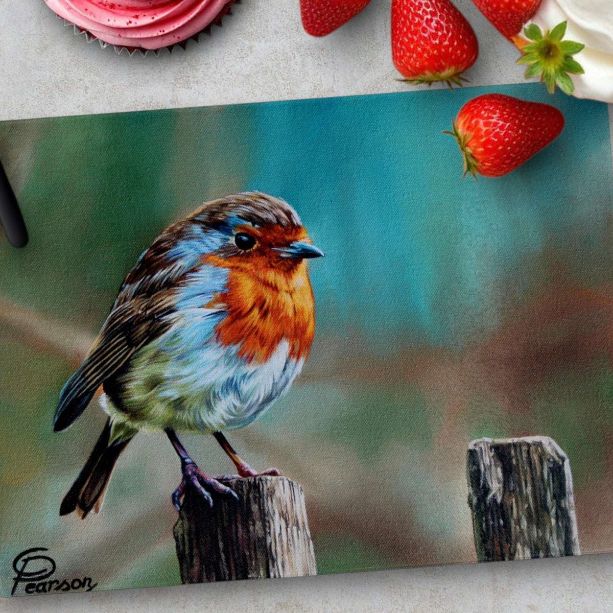 Joy the Robin Glass Chopping Board