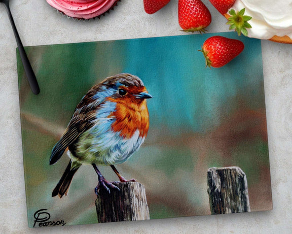 Joy the Robin Glass Chopping Board