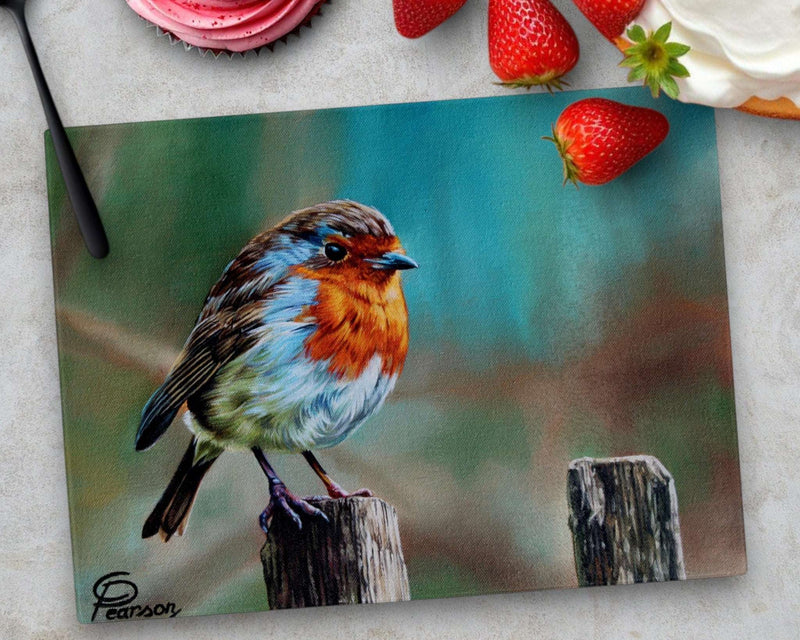 Joy the Robin Glass Chopping Board