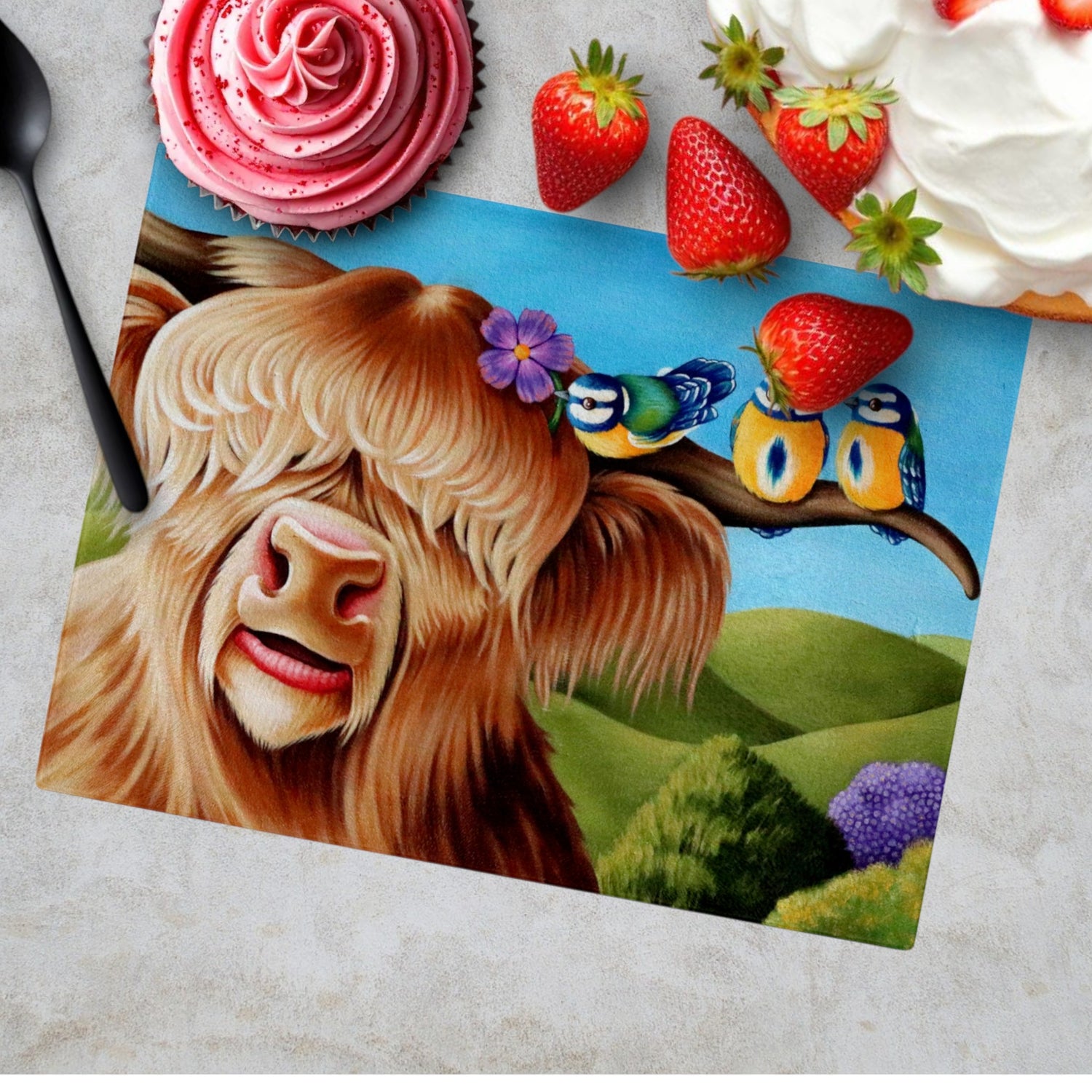 Honey the Highland Cow Glass Chopping Board