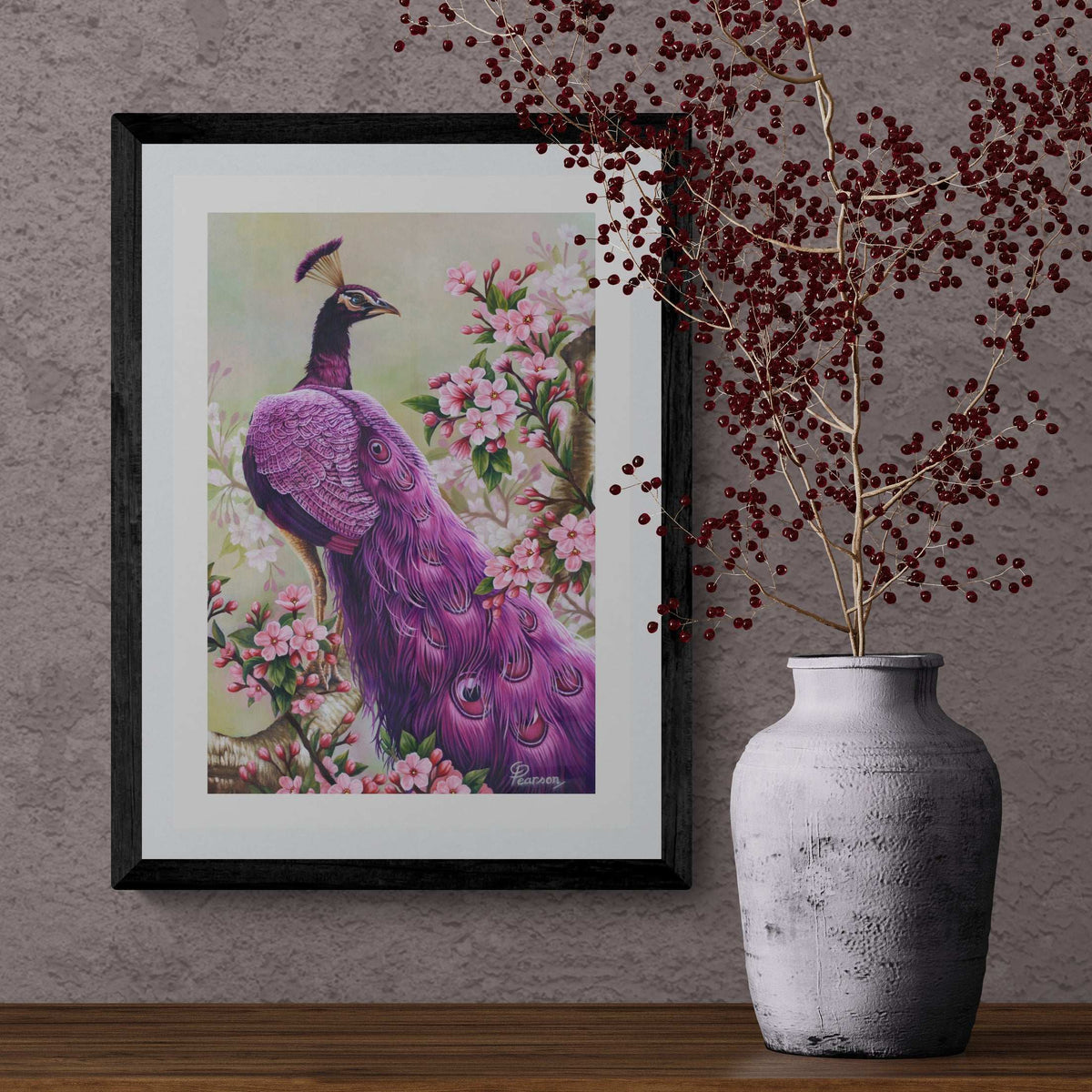 Pink Perfection Peacock Framed Fine Art Print