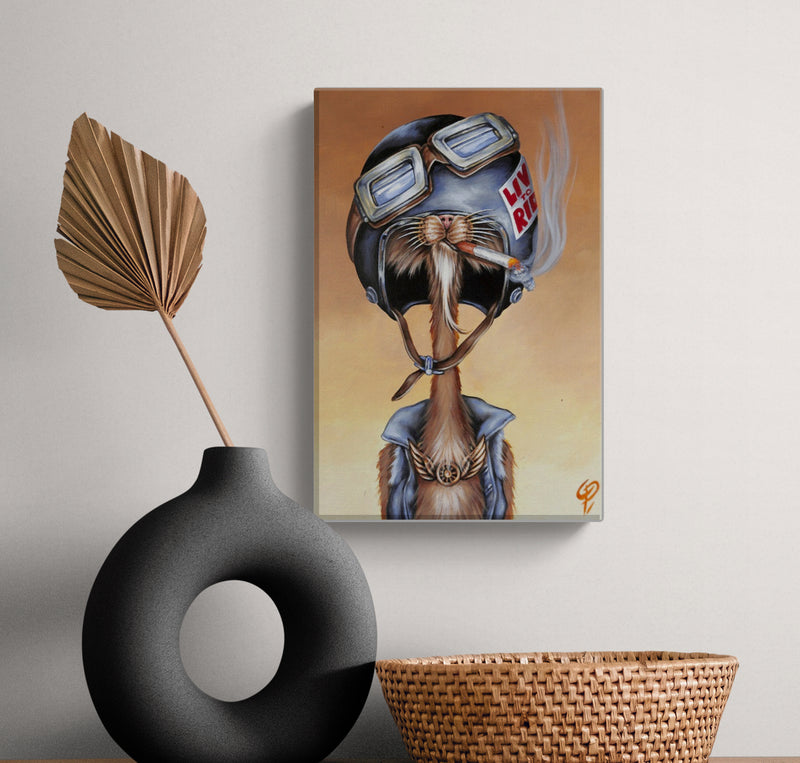 Biker Cat Small Canvas Wall Art