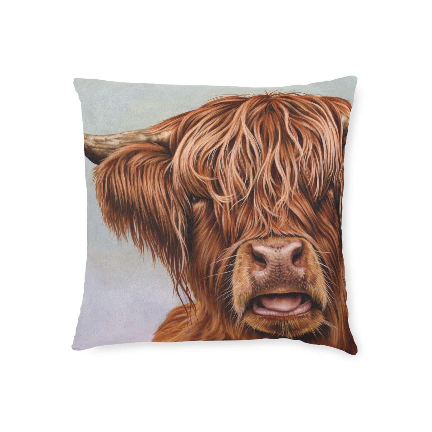 Fergus The Highland Cow Cushion Pink Back