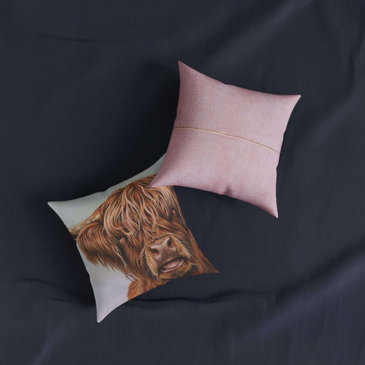 Fergus The Highland Cow Cushion Pink