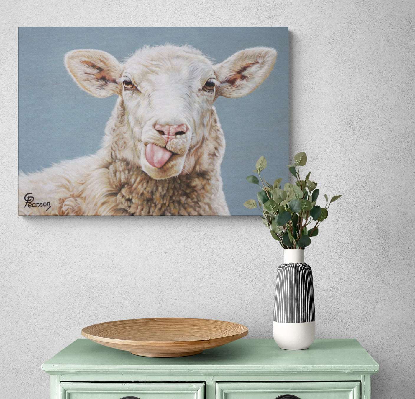 Lady fluffington sheep canvas wall art print 