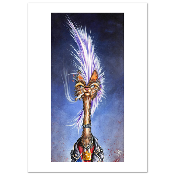 Colorful illustration of a cat with a vibrant mane against a dark background