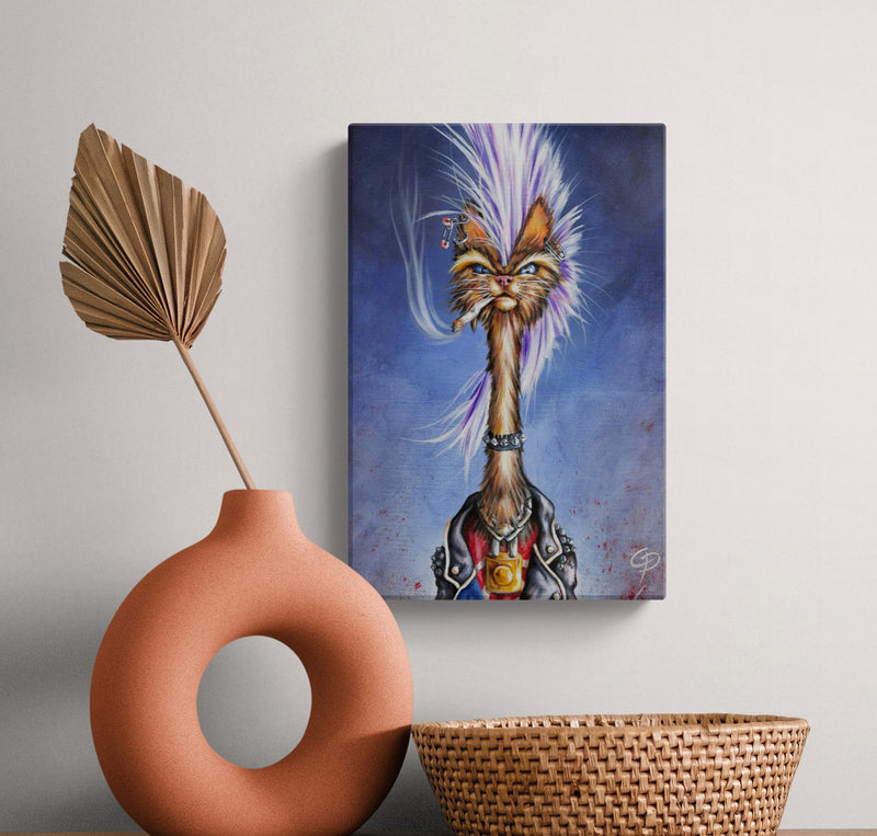 Punk Cat Small Canvas Wall Art
