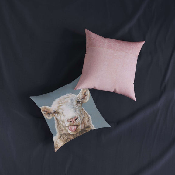 Sheep Square Pillow - Pink Back