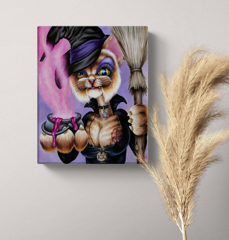 Witch Cat Small Canvas Wall Art