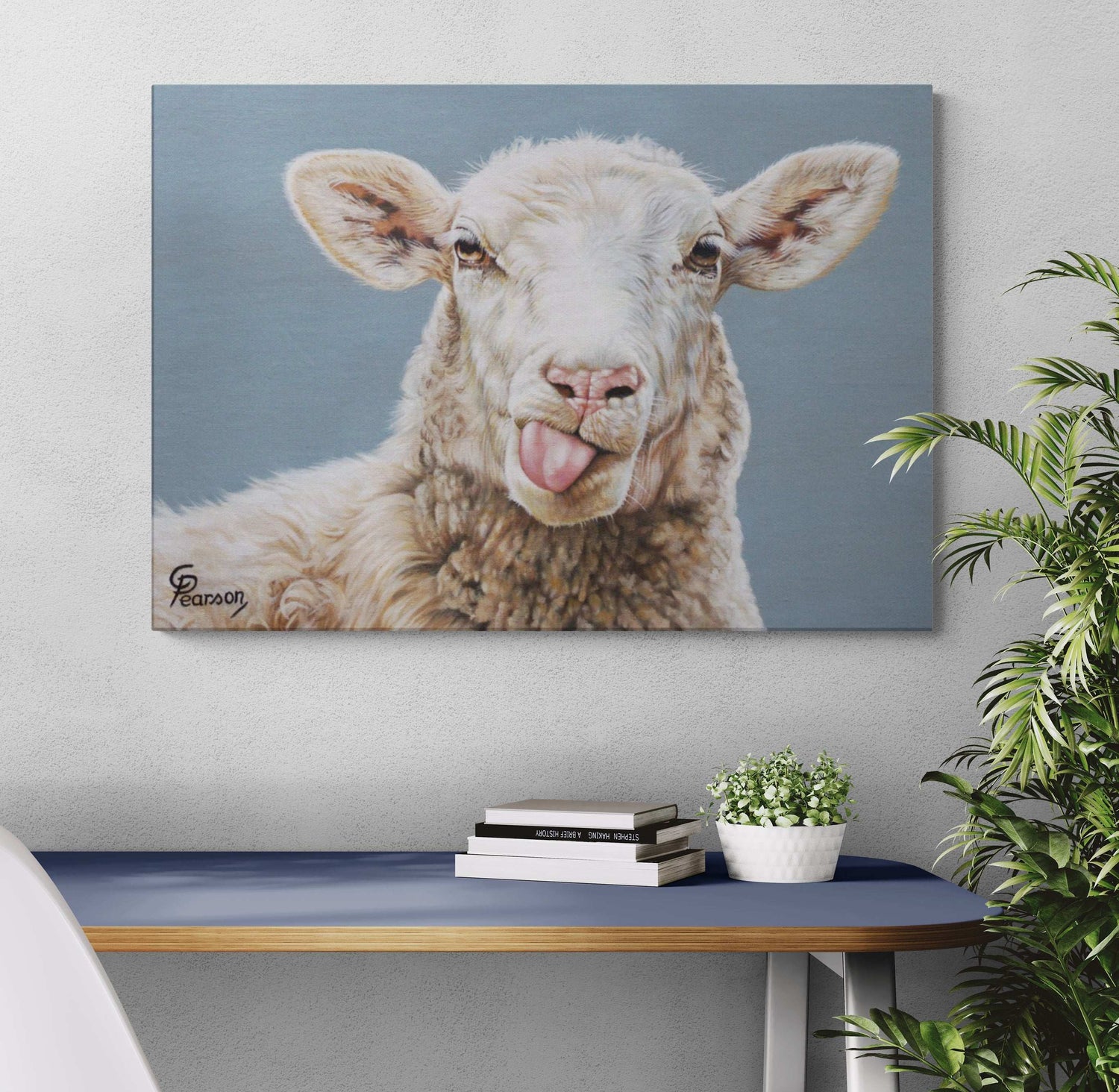 Cheeky Lady Fluffington Canvas Art – Playful Sheep Wall Decor