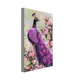 Canvas print of a purple peacock among flowers on a white background